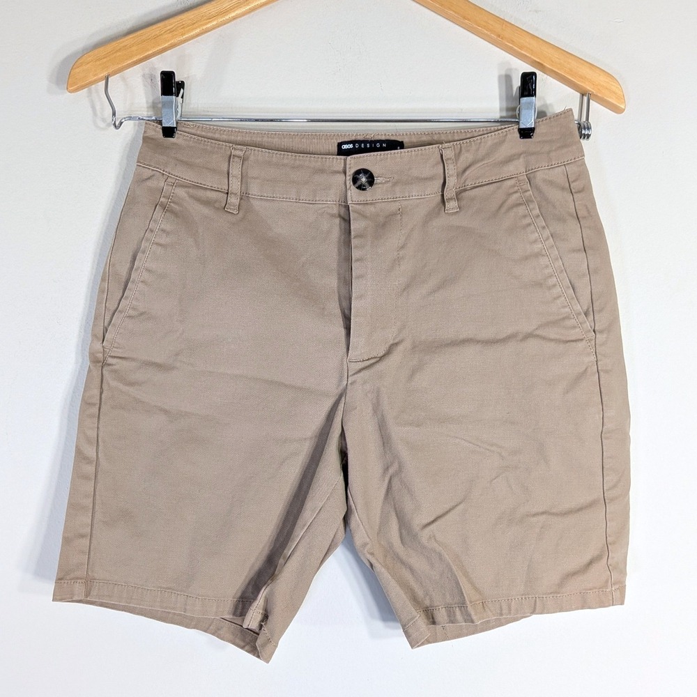 ASOS DESIGN Tan Chino Shorts; W28 Stretch Cotton Twill